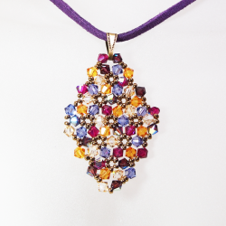 Pendant 40cm - Malvina Rhombus M-Purple Suedine - Pendant 40cm - Laiton bronze